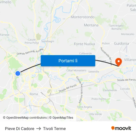 Pieve Di Cadore to Tivoli Terme map