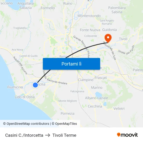Casini C./Intorcetta to Tivoli Terme map