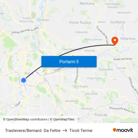 Trastevere/Bernard. Da Feltre to Tivoli Terme map
