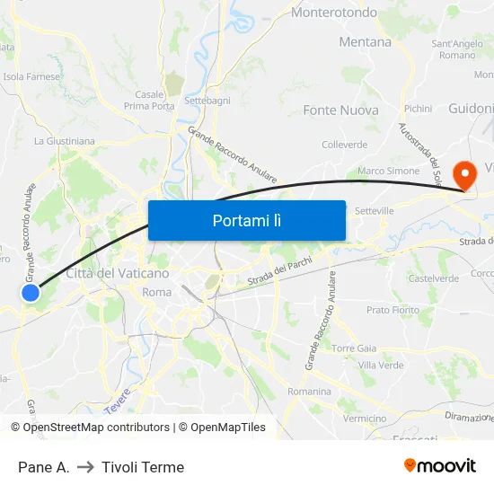 Pane A. to Tivoli Terme map
