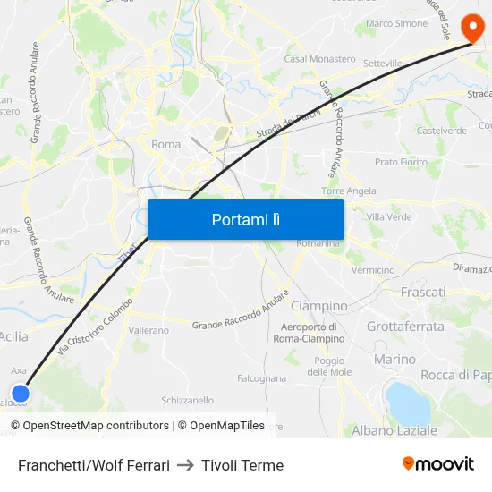 Franchetti/Wolf Ferrari to Tivoli Terme map