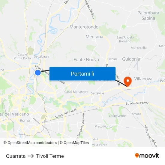 Quarrata to Tivoli Terme map