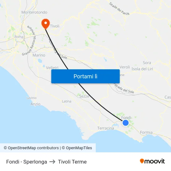 Fondi - Sperlonga to Tivoli Terme map