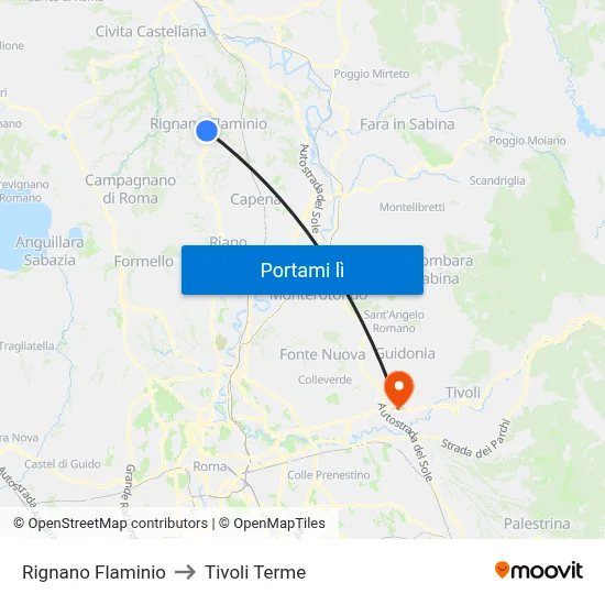 Rignano Flaminio to Tivoli Terme map
