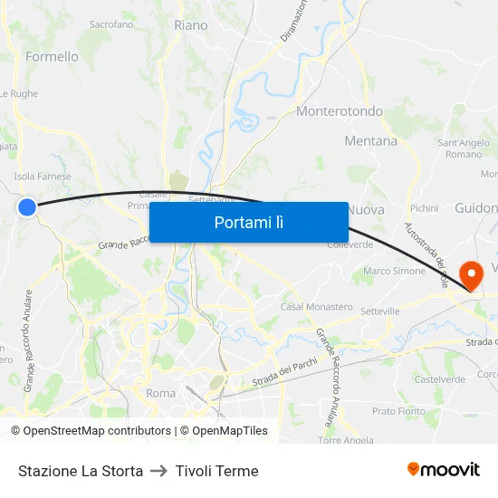 Stazione La Storta to Tivoli Terme map