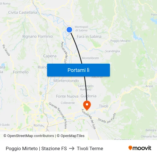 Poggio Mirteto | Stazione FS to Tivoli Terme map