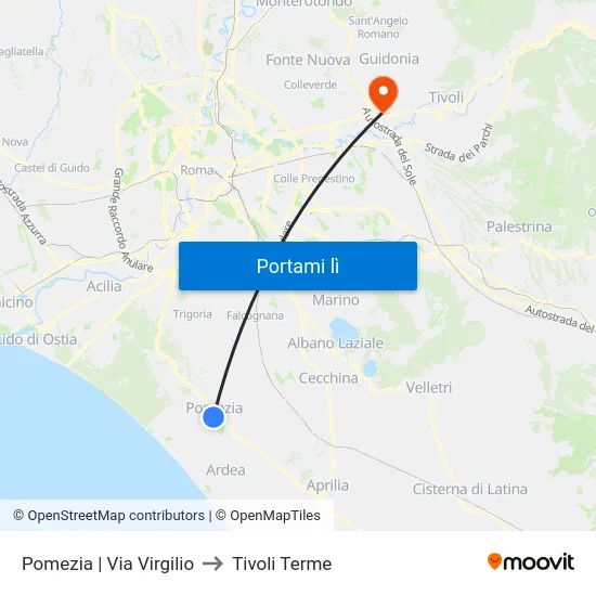 Pomezia | Via Virgilio to Tivoli Terme map
