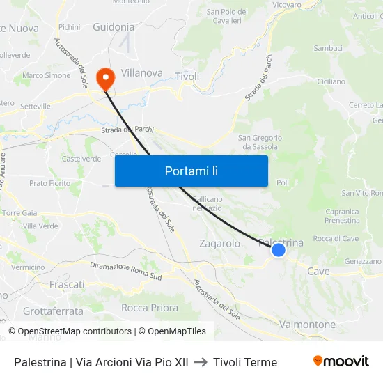 Palestrina | Via Arcioni Via Pio XII to Tivoli Terme map