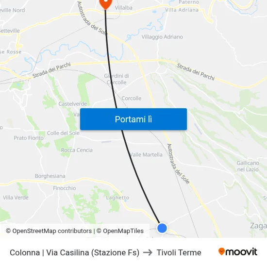 Colonna | Via Casilina (Stazione Fs) to Tivoli Terme map