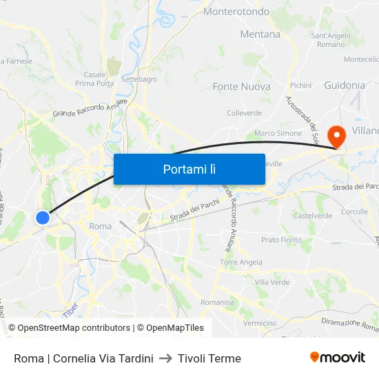 Roma | Cornelia Via Tardini to Tivoli Terme map