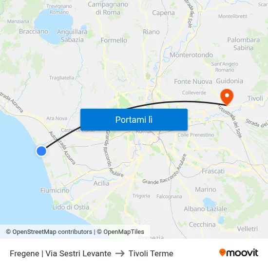 Fregene | Via Sestri Levante to Tivoli Terme map