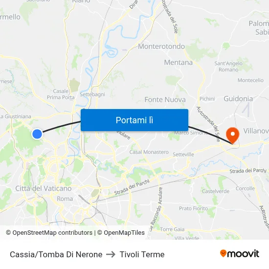 Cassia/Tomba Di Nerone to Tivoli Terme map
