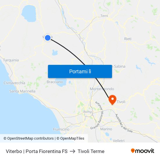 Viterbo | Porta Fiorentina FS to Tivoli Terme map