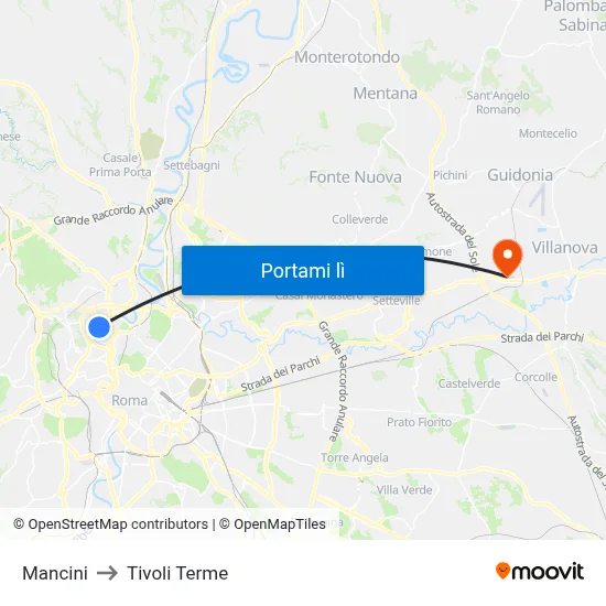 Mancini to Tivoli Terme map