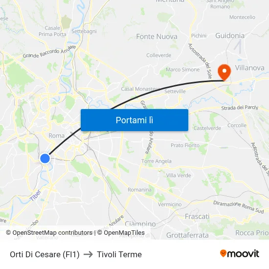 Orti Di Cesare (Fl1) to Tivoli Terme map