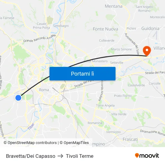 Bravetta/Dei Capasso to Tivoli Terme map