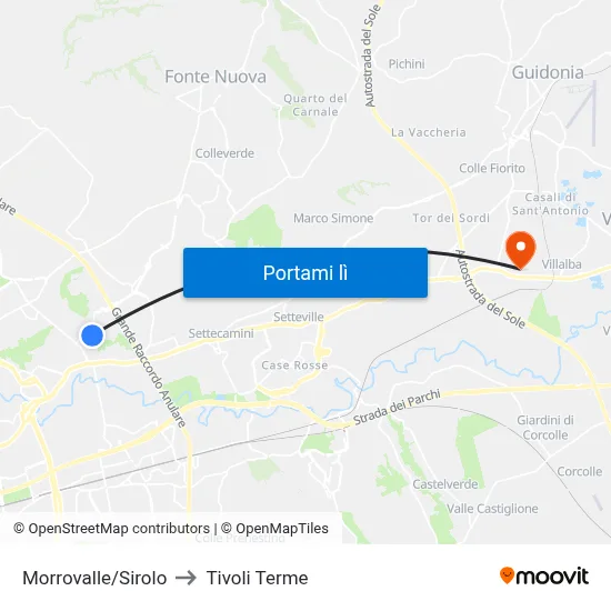Morrovalle/Sirolo to Tivoli Terme map