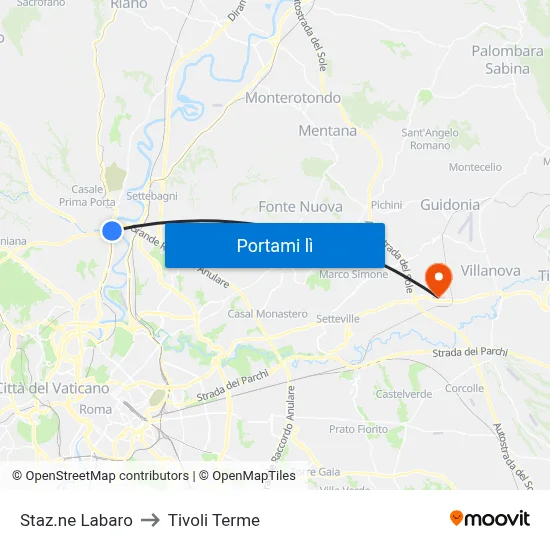 Staz.ne Labaro to Tivoli Terme map