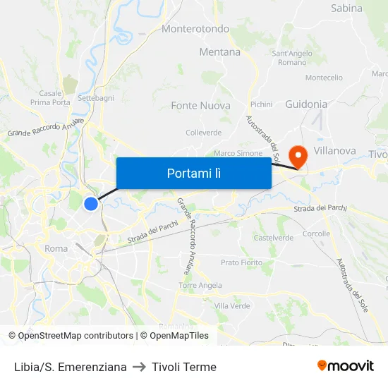 Libia/S. Emerenziana to Tivoli Terme map