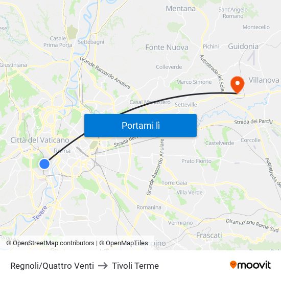 Regnoli/Quattro Venti to Tivoli Terme map