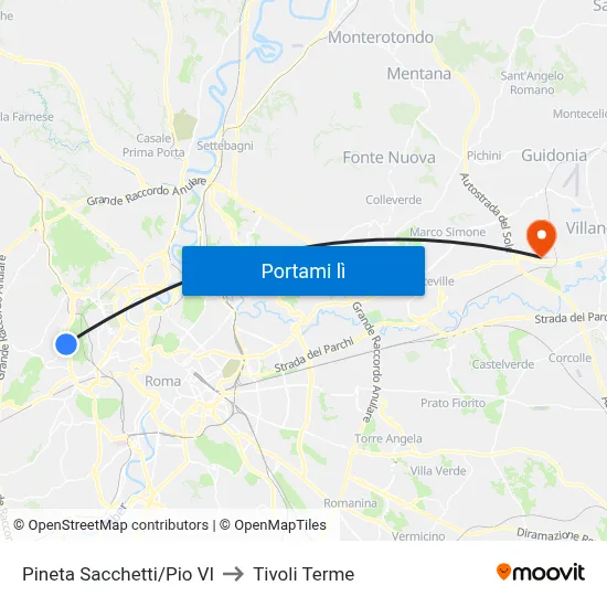 Pineta Sacchetti/Pio VI to Tivoli Terme map