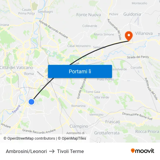 Ambrosini/Leonori to Tivoli Terme map