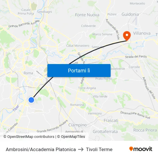 Ambrosini/Accademia Platonica to Tivoli Terme map