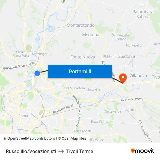 Russolillo/Vocazionisti to Tivoli Terme map