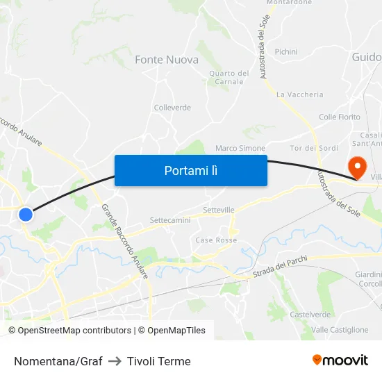 Nomentana/Graf to Tivoli Terme map