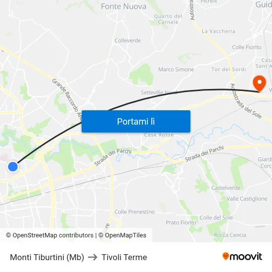Monti Tiburtini (Mb) to Tivoli Terme map