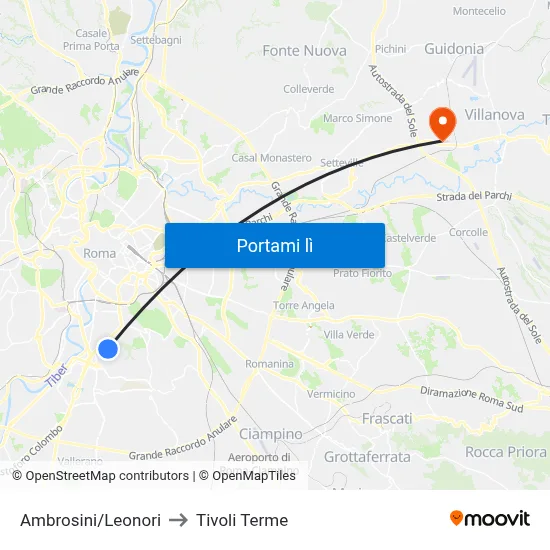 Ambrosini/Leonori to Tivoli Terme map