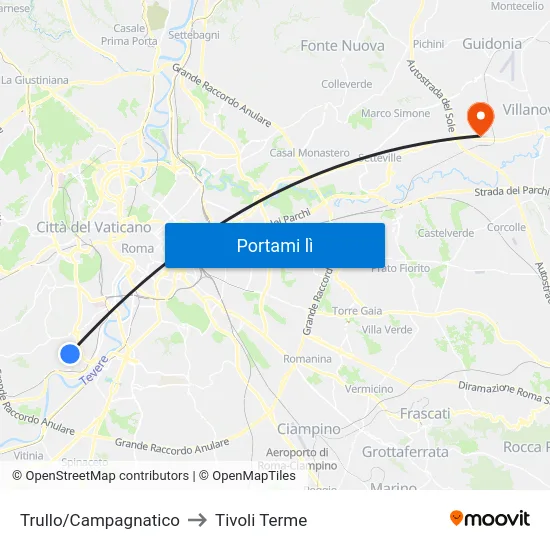 Trullo/Campagnatico to Tivoli Terme map