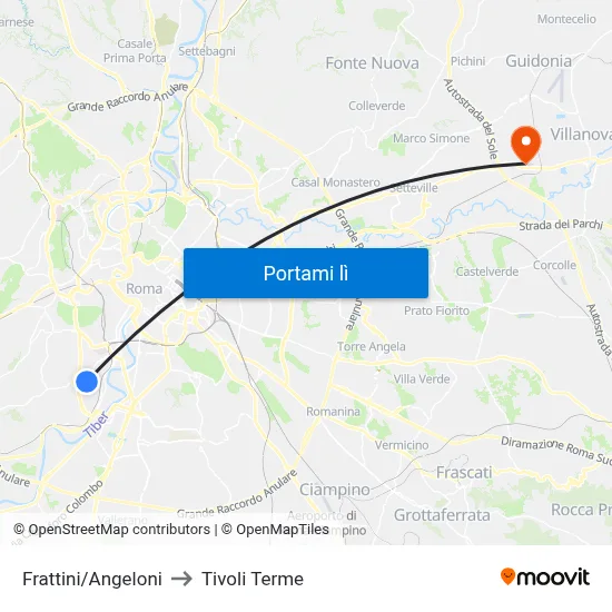 Frattini/Angeloni to Tivoli Terme map
