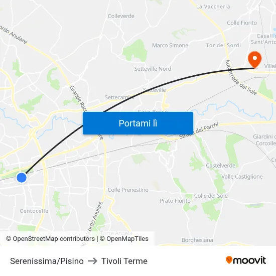 Serenissima/Pisino to Tivoli Terme map