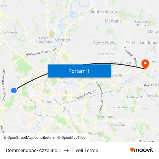 Commendone/Azzolino 1 to Tivoli Terme map
