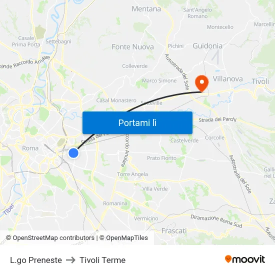 L.go Preneste to Tivoli Terme map