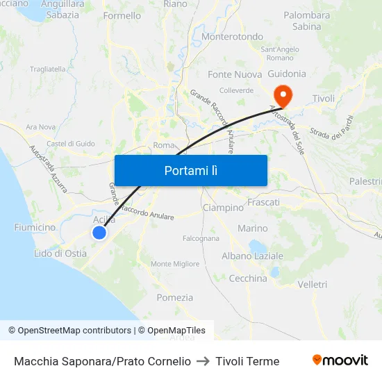 Macchia Saponara/Prato Cornelio to Tivoli Terme map