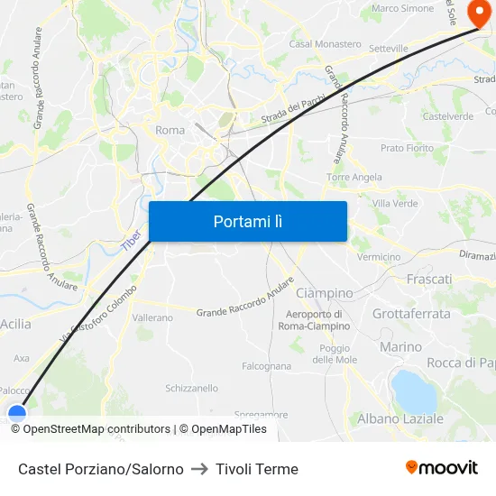 Castel Porziano/Salorno to Tivoli Terme map