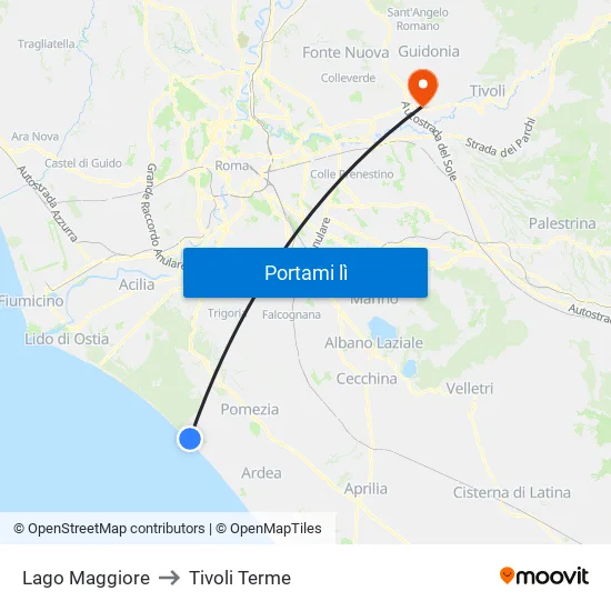 Lago Maggiore to Tivoli Terme map