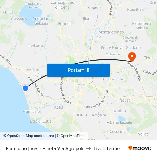 Fiumicino | Viale Pineta Via Agropoli to Tivoli Terme map