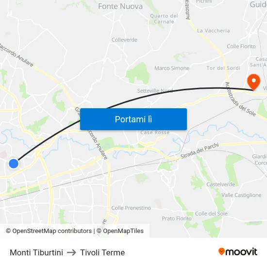 Monti Tiburtini to Tivoli Terme map