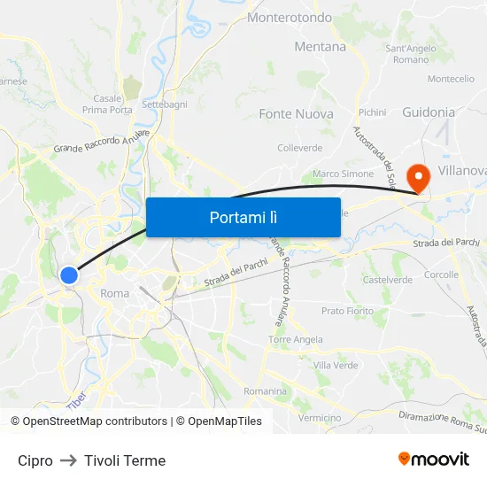 Cipro to Tivoli Terme map