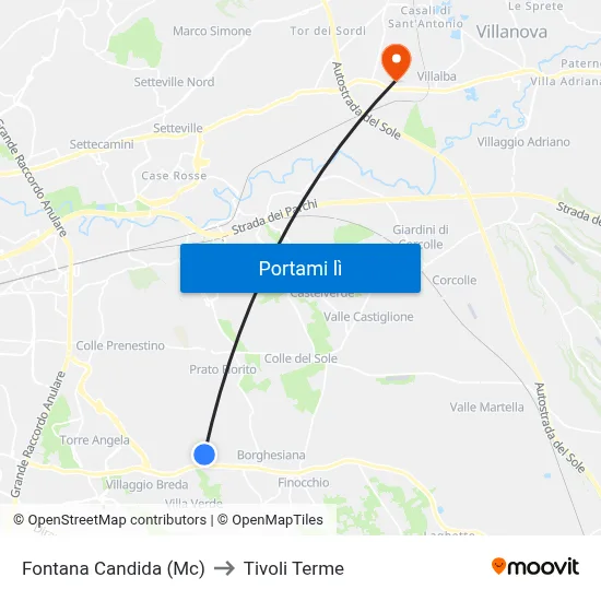 Fontana Candida (Mc) to Tivoli Terme map