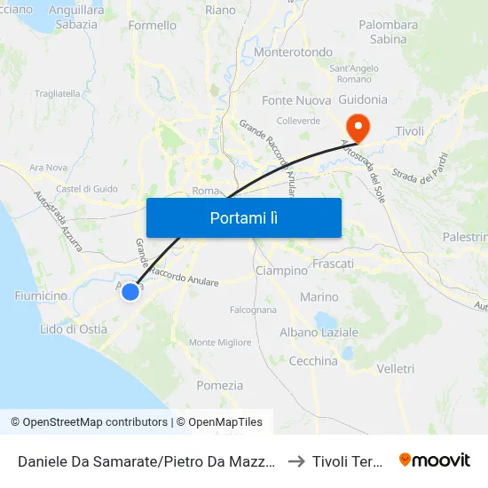 Daniele Da Samarate/Pietro Da Mazzara to Tivoli Terme map