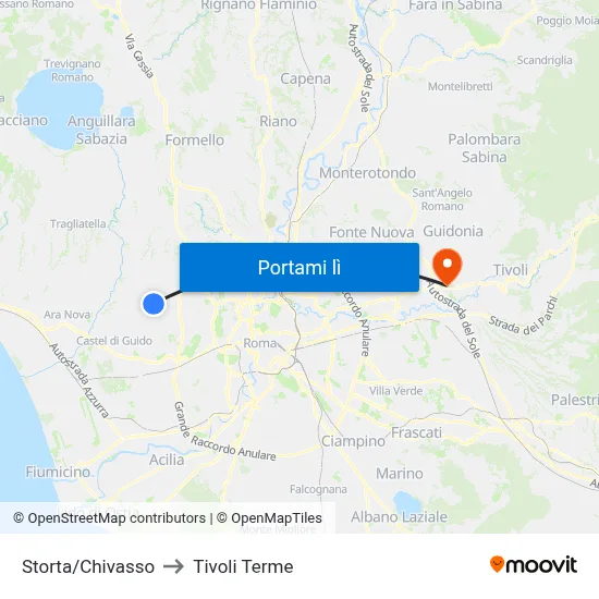 Storta/Chivasso to Tivoli Terme map