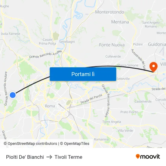 Piolti De' Bianchi to Tivoli Terme map