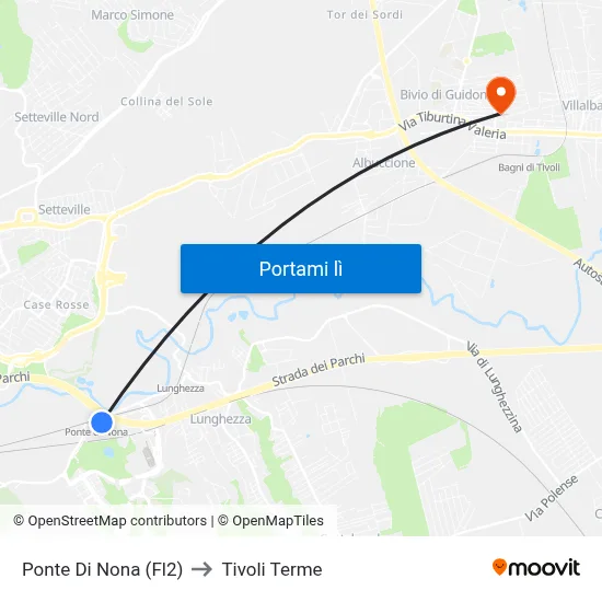 Ponte Di Nona (Fl2) to Tivoli Terme map