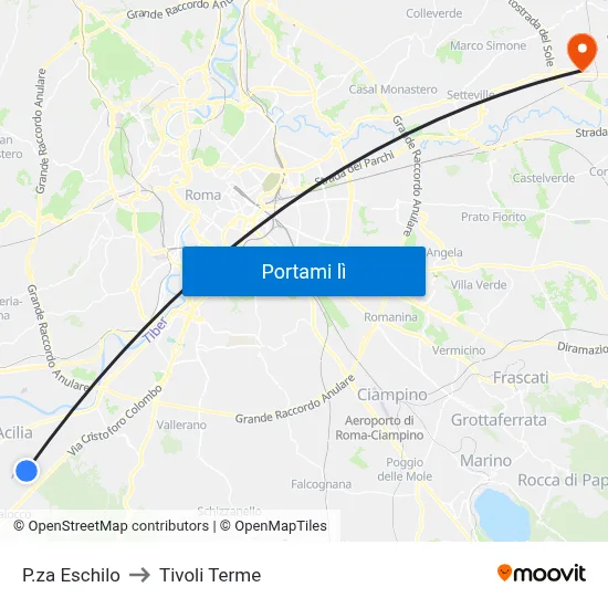 P.za Eschilo to Tivoli Terme map