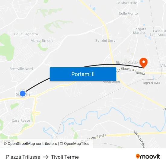 Piazza Trilussa to Tivoli Terme map
