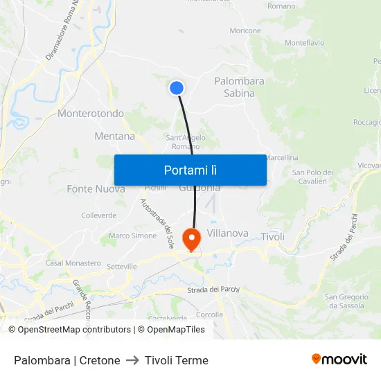 Palombara | Cretone to Tivoli Terme map
